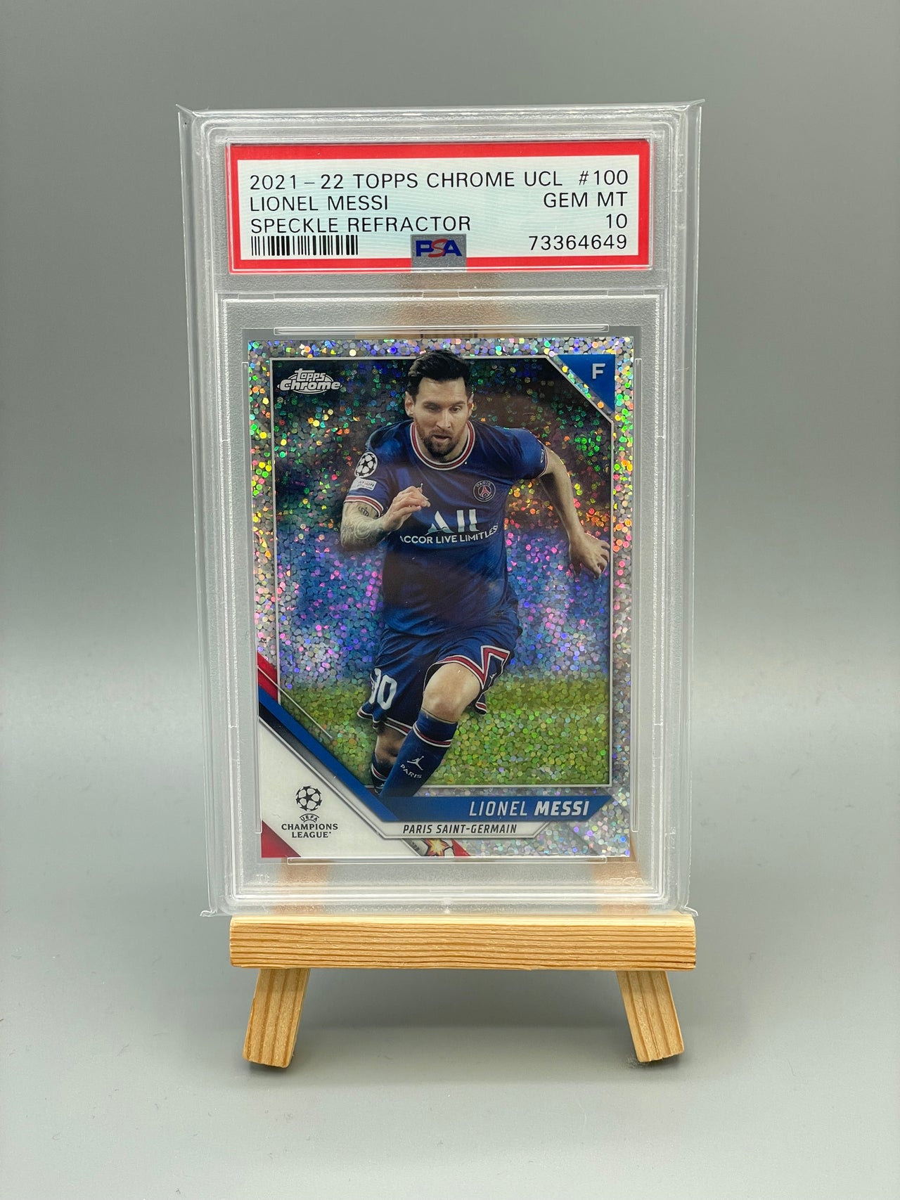 Fussball -  Topps - Chrome UCL - Messi Speckle Refractor PSA 10