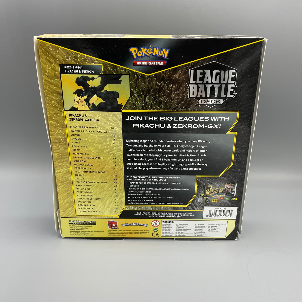 Pokémon Pikachu Zekrom GX Pokemon League Battle Deck Box - Englisch - Kleber gelöst